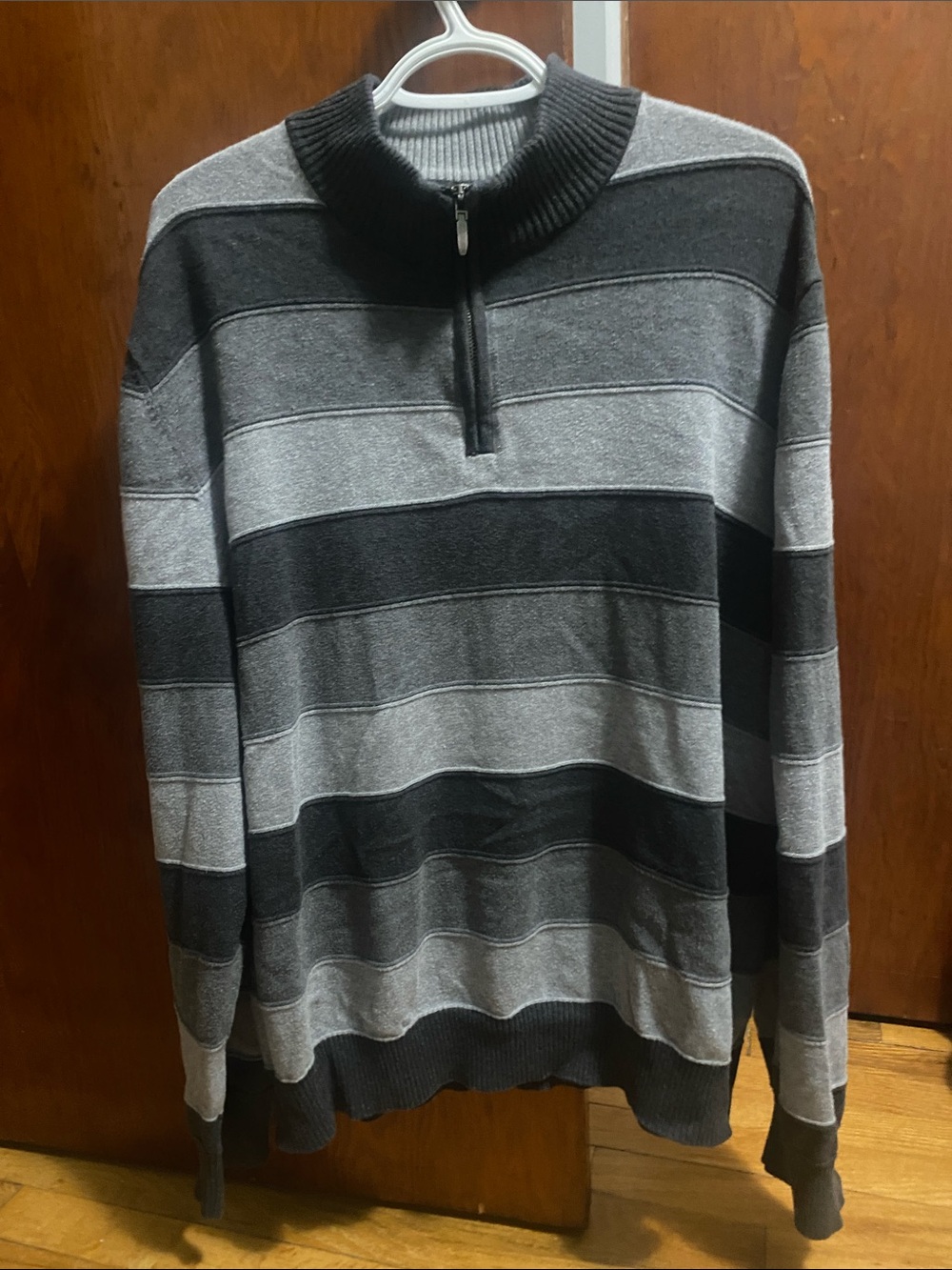 Men's Striped Half-Zip Sweater - Black & Gray